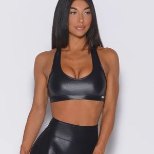 Bombshell Sportswear sports bra. Size small. Faux leather material. Shiny.